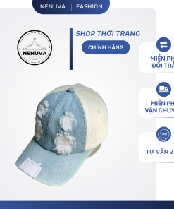 Mũ lưỡi trai Jean rách hai màu xanh trắng