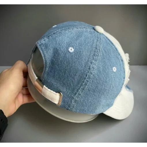 Mũ lưỡi trai Jean rách hai màu xanh trắng