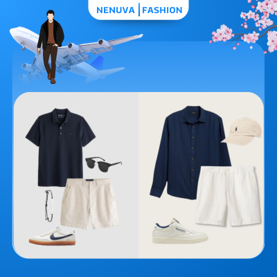quần short màu be phối với áo tối màu